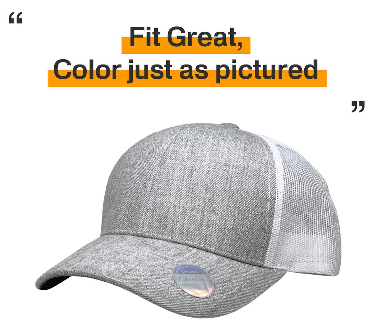Heather Light Gray White Two Tone Classic 6 Panel Trucker Mesh Snapback Side View Fit Great